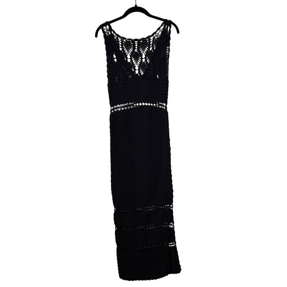 Cleobella Black Crochet Knit Diah Bohemian Midi Dress Size Medium - Picture 4 of 4